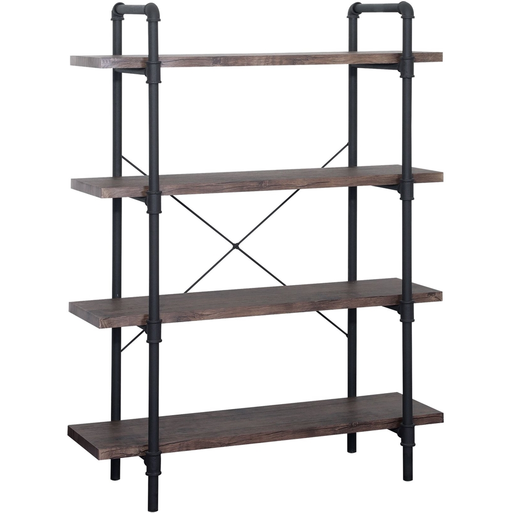 Left View: Noble House - Antigo Faux Wood and Steel Frame Industrial 4-Shelf Bookcase - Dark Brown