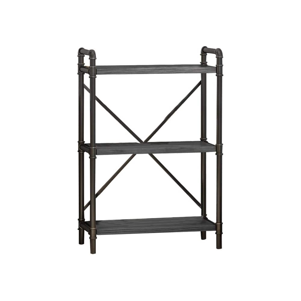 Left View: Noble House - Amett Industrial 3-Shelf Bookcase - Pewter Gray