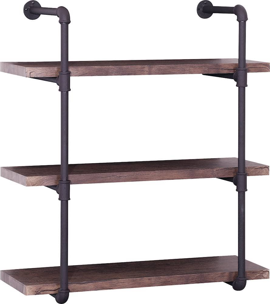 Angle View: Noble House - Cadott Industrial Faux Wood and Steel Wall Shelf - Dark Brown