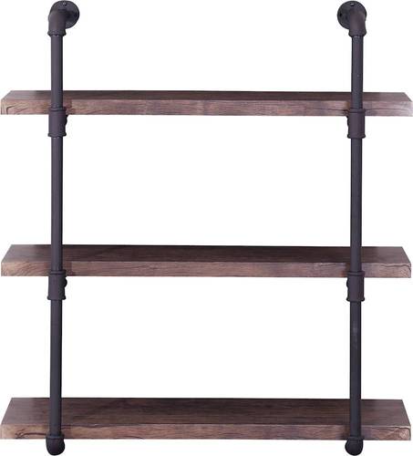 Noble House - Cadott Industrial Faux Wood and Steel Wall Shelf - Dark Brown