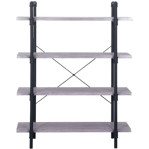 Noble House - Antigo Faux Wood and Steel Frame Industrial 4-Shelf Bookcase - Light Gray