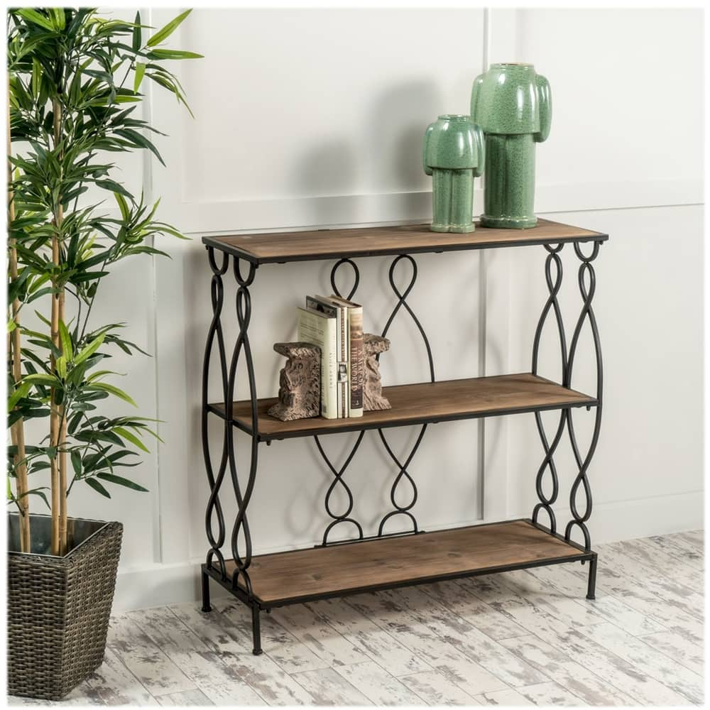 Left View: Noble House - Addy Iron & Firwood 3-Shelf Bookcase - Rusty White