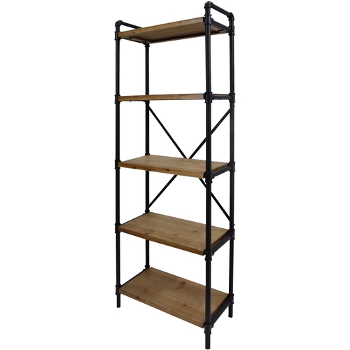 Noble House - Keeline Industrial Iron & Firwood 5-Shelf Bookcase - Antique Brown