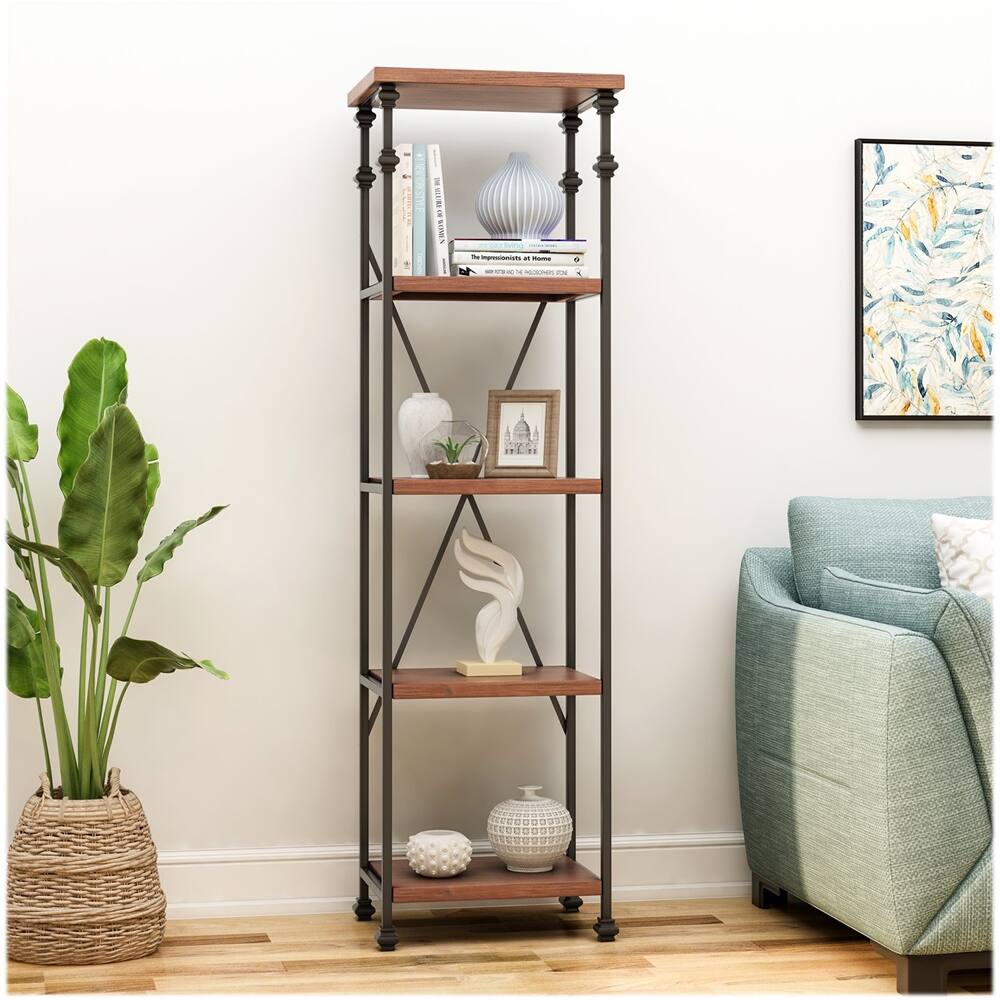 Best Buy: Noble House Pepin Industrial 4-Shelf Bookshelf Dark Walnut 309212