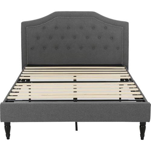 Noble House - Clymer Fully Upholstered Fabric 65.5" Queen Size Platform Bed Frame - Charcoal Gray