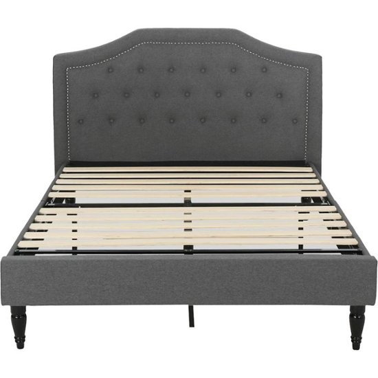 Noble House Clymer Fully Upholstered, Charcoal Gray Queen Bed Frame