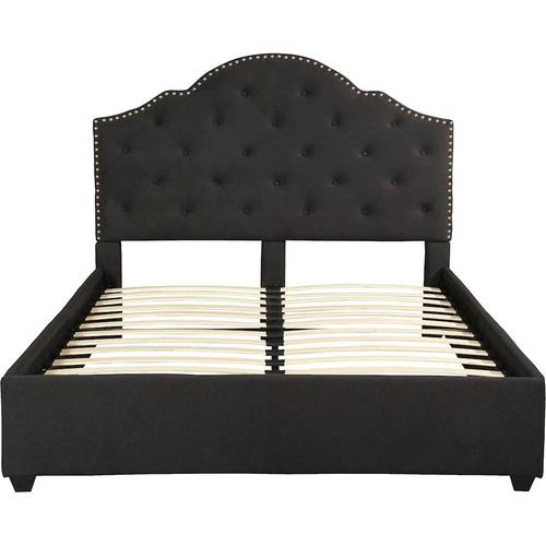 Noble House - Hobart Fully Upholstered Fabric 87" Queen-Size Bed Frame - Black