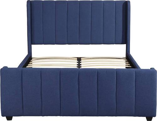 Noble House - Mikana Fully Upholstered Fabric 65" Queen Size Platform Bed Frame - Navy Blue