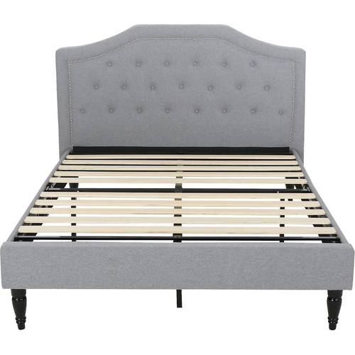 Noble House - Clymer Fully Upholstered Fabric 65.5" Queen Size Platform Bed Frame - Light Gray