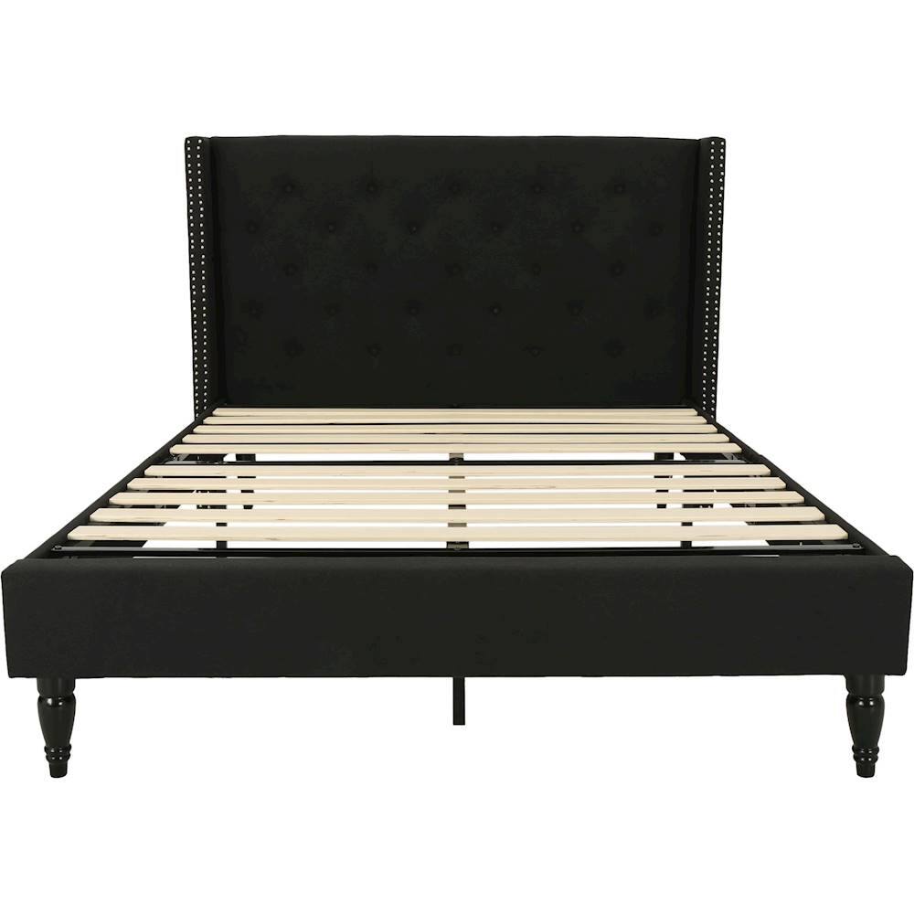 Front. Noble House - Rutland Fully Upholstered Fabric 65" Queen Size Bed Frame - Black.