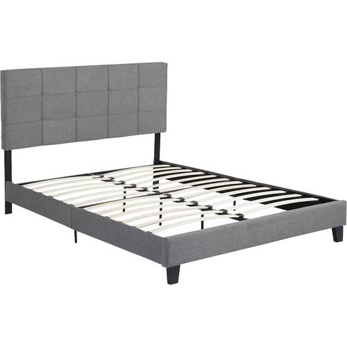 Noble House - Pembroke Fully Upholstered Fabric 65.5" Queen-Size Platform Bed Frame - Charcoal Gray