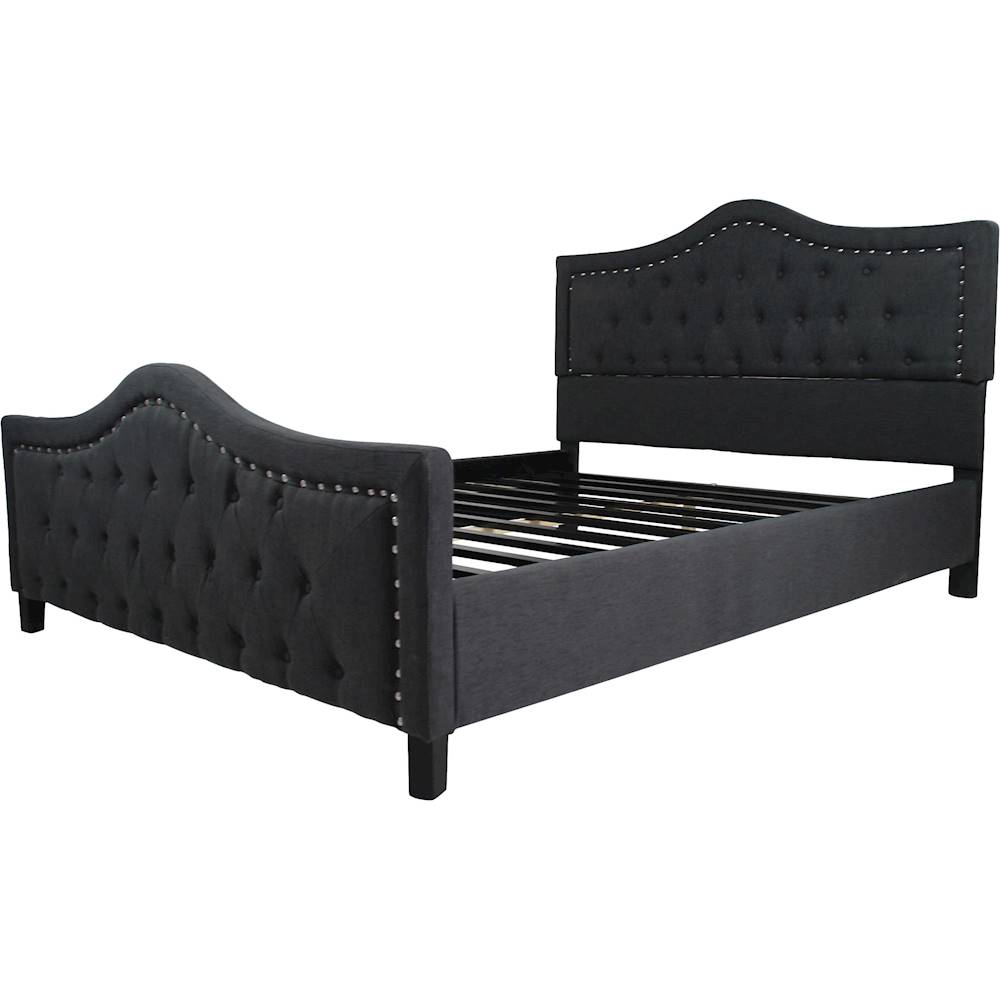 Left View: Noble House - Hawley Fully Upholstered Fabric 66" Queen Size Bed Frame - Dark Gray