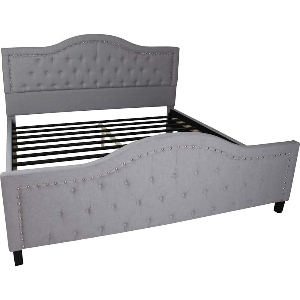 Angle View: Noble House - Hawley Fully Upholstered Fabric 81.5" King Size Bed Frame - Light Gray