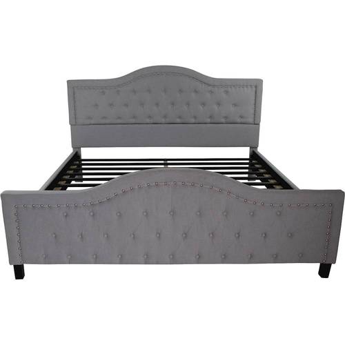 Noble House - Hawley Fully Upholstered Fabric 81.5" King Size Bed Frame - Light Gray