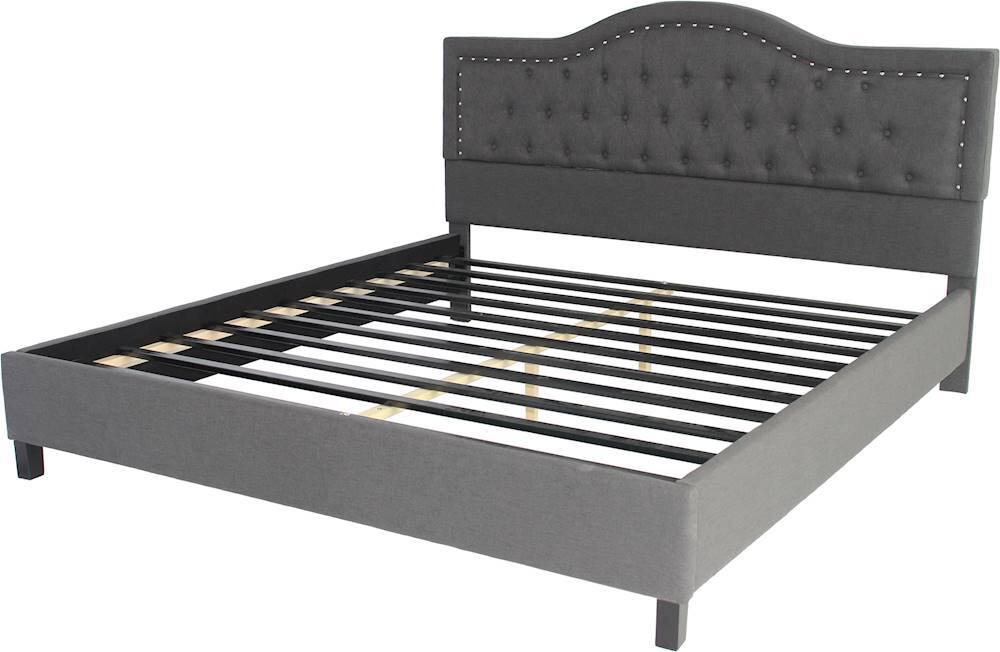 Left View: Noble House - Otis Fully Upholstered King Size Bed Frame - Dark Gray