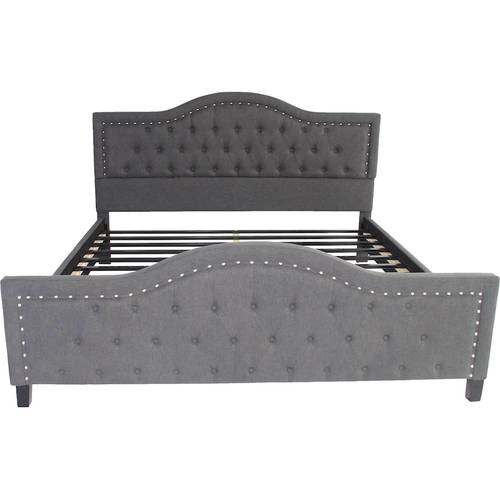 Noble House - Hawley Fully Upholstered Fabric 81.5" King Size Bed Frame - Dark Gray
