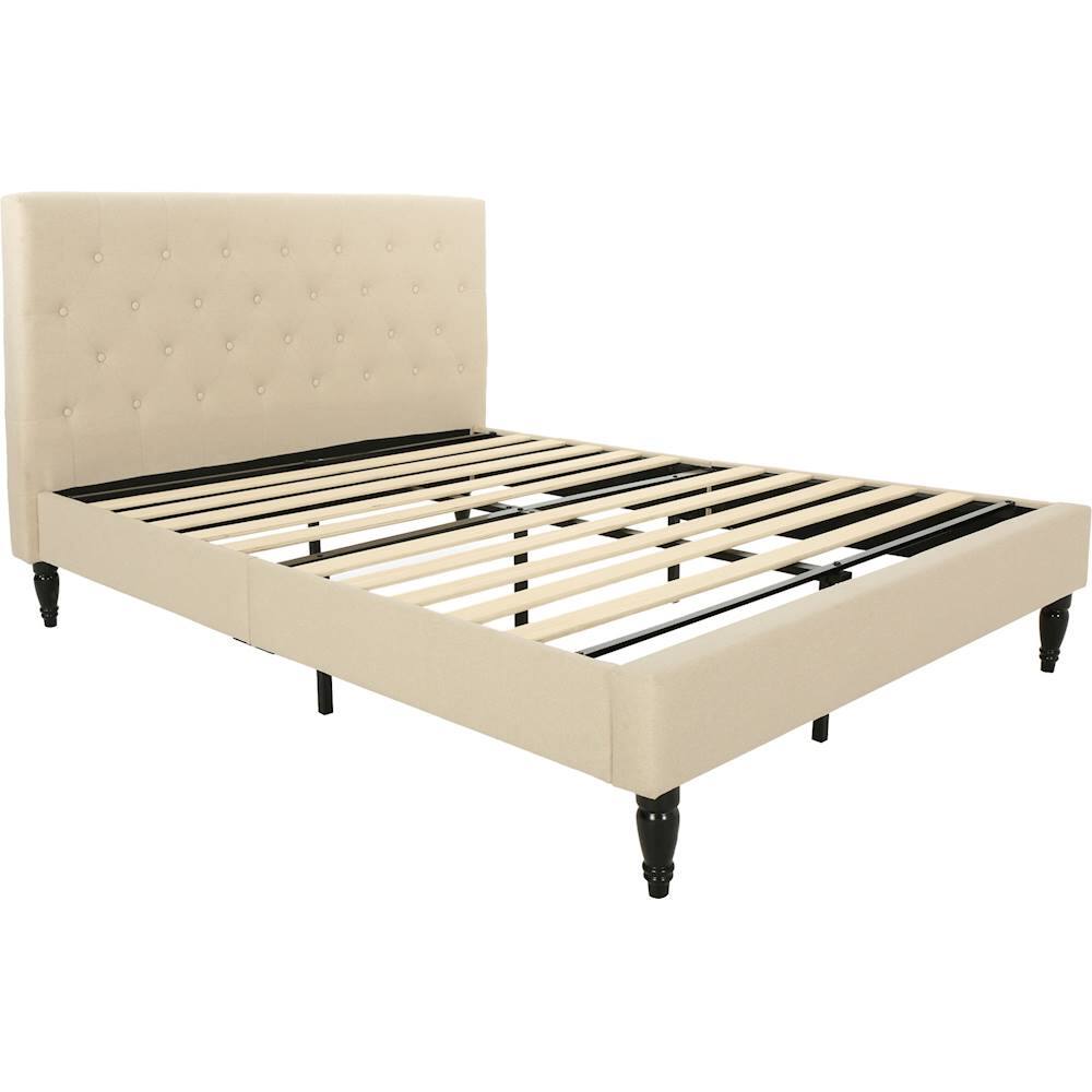 Angle View: Noble House - Tarrytown Fully Upholstered Fabric 63.5" Queen Size Platform Bed Frame - Beige