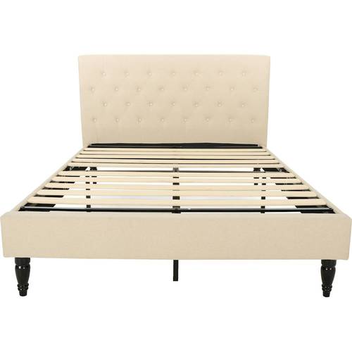 Noble House - Tarrytown Fully Upholstered Fabric 63.5" Queen Size Platform Bed Frame - Beige