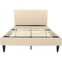 Noble House - Tarrytown Fully Upholstered Fabric 63.5" Queen Size Platform Bed Frame - Beige - Front_Zoom