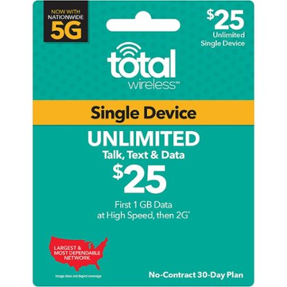 Total Wireless - $25 Unlimited Talk, Text & Data Individual 30 Day Plan (Email Delivery) [Digital]