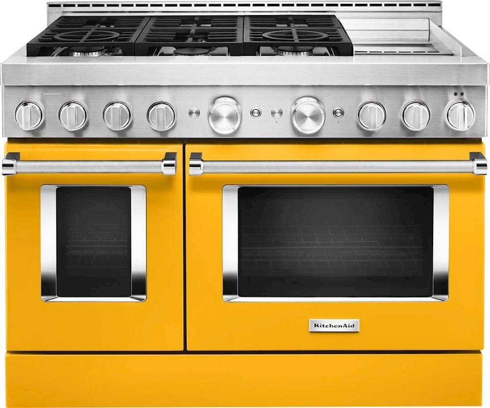 Front. KitchenAid - 6.3 Cu. Ft. Slide-In Double Oven Gas True Convection Range with Self-Cleaning and Griddle.