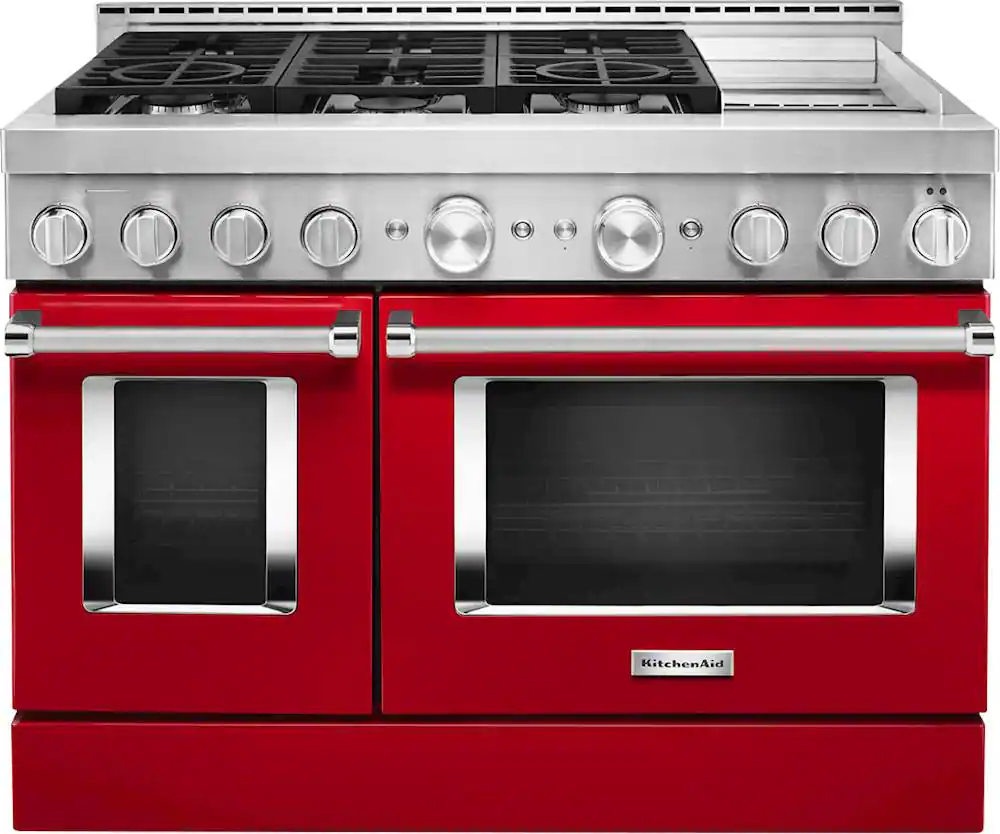 KitchenAid - 6.3 Cu. Ft. Freestanding Double Oven Gas True Convection Range with Self-Cleaning and Griddle - Passion Red