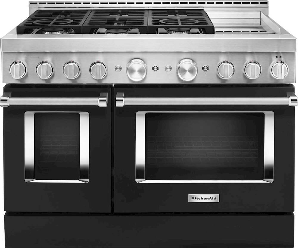 KitchenAid - 6.3 Cu. Ft. Freestanding Double Oven Gas True Convection Range with Self-Cleaning and Griddle - Imperial Black