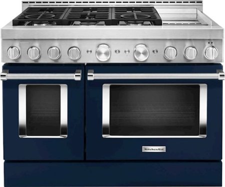 KitchenAid - 6.3 Cu. Ft. Freestanding Double Oven Gas True Convection Range with Self-Cleaning and Griddle - Ink Blue