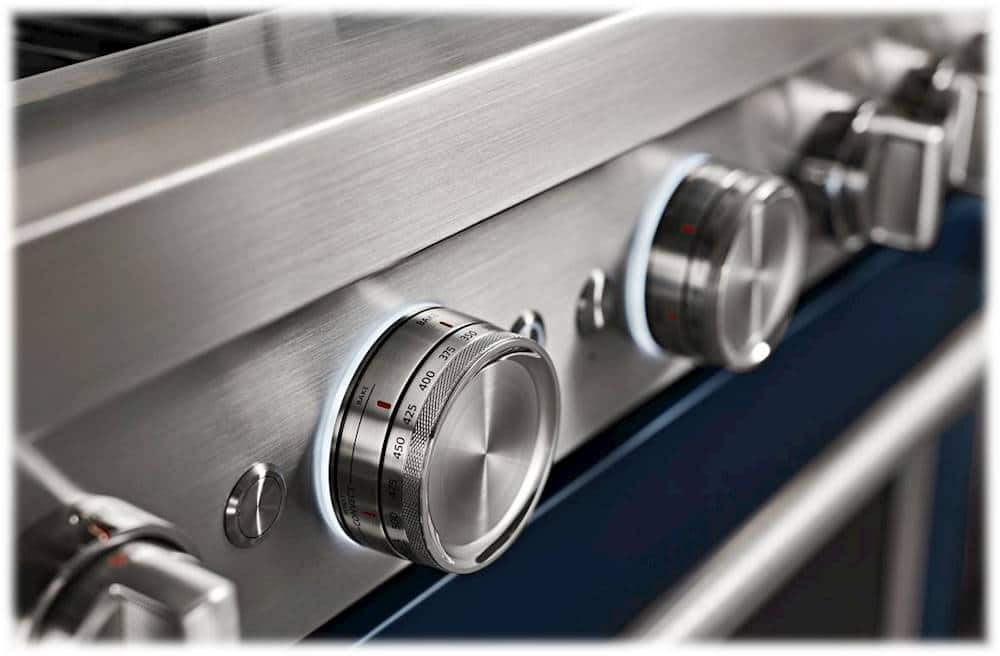 Alt View 11. KitchenAid - 6.3 Cu. Ft. Freestanding Double Oven Gas True Convection Range with Self-Cleaning and Griddle - Ink Blue.