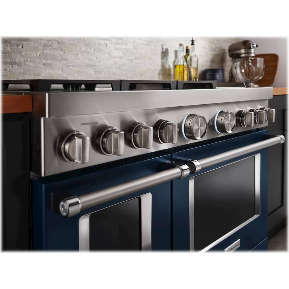 Alt View 16. KitchenAid - 6.3 Cu. Ft. Freestanding Double Oven Gas True Convection Range with Self-Cleaning and Griddle - Ink Blue.