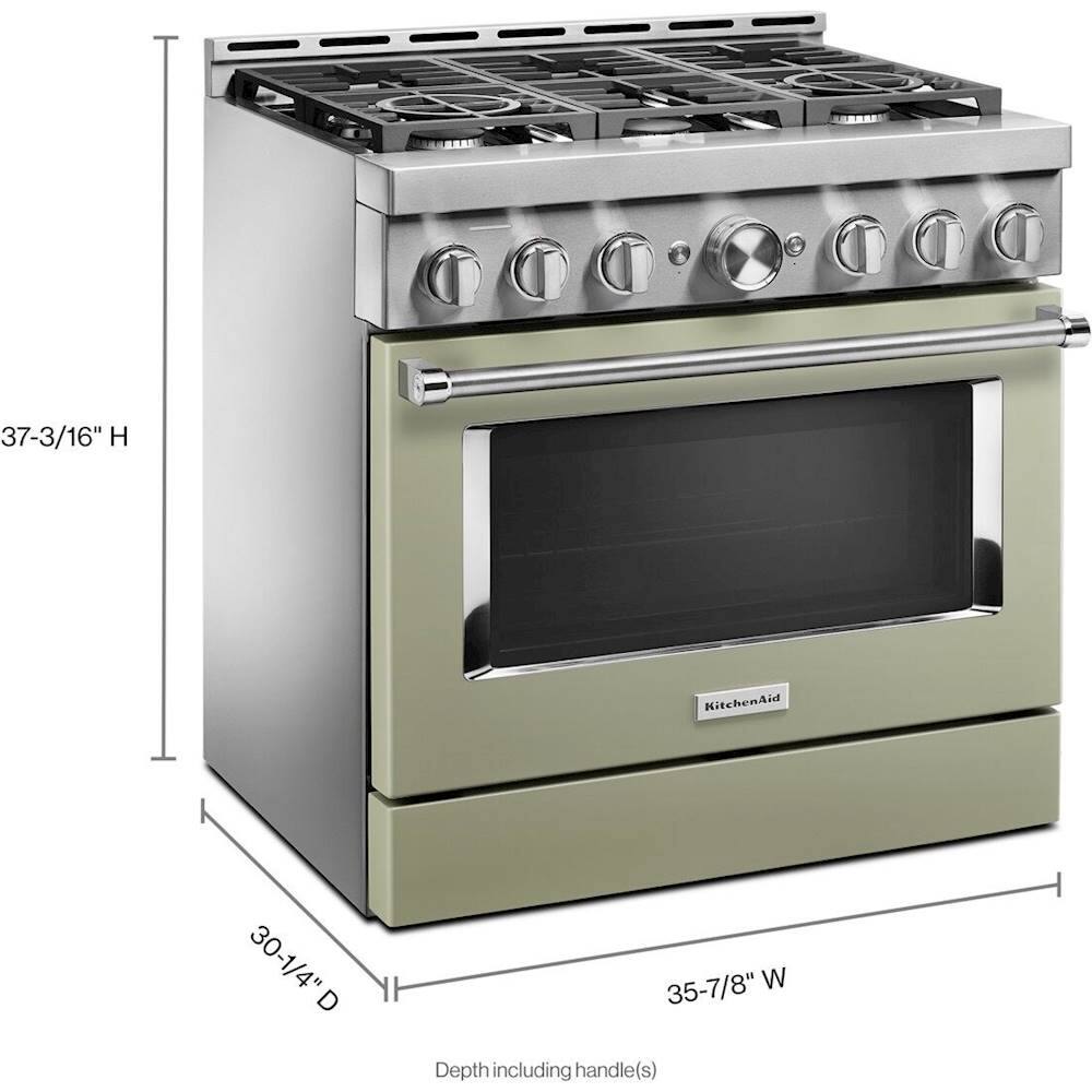 Alt View 12. KitchenAid - Commercial-Style 5.1 Cu. Ft. Slide-In Gas True Convection Range with Self-Cleaning - Avocado Cream.
