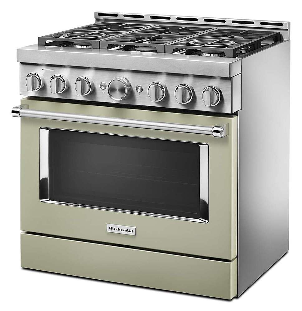 Alt View 14. KitchenAid - Commercial-Style 5.1 Cu. Ft. Slide-In Gas True Convection Range with Self-Cleaning - Avocado Cream.