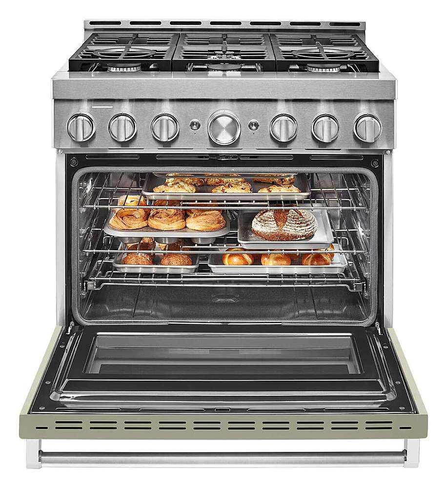 Alt View 16. KitchenAid - Commercial-Style 5.1 Cu. Ft. Slide-In Gas True Convection Range with Self-Cleaning - Avocado Cream.