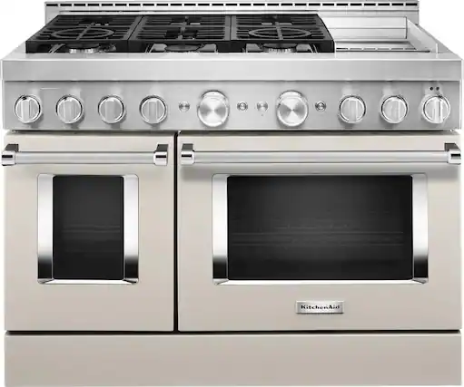Front. KitchenAid - 6.3 Cu. Ft. Freestanding Double Oven Gas True Convection Range with Self-Cleaning and Griddle - Milkshake.