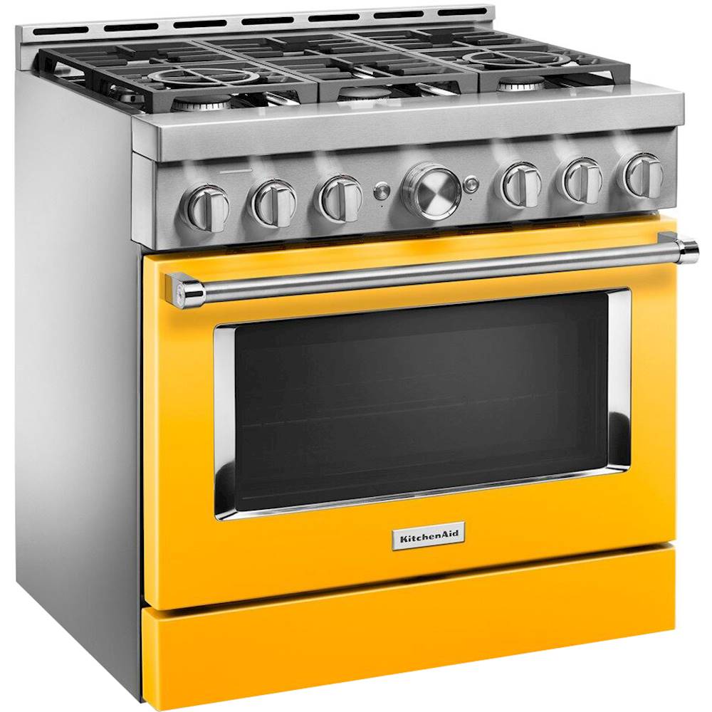 Angle View: KitchenAid - Commercial-Style 5.1 Cu. Ft. Slide-In Gas True Convection Range with Self-Cleaning - Yellow Pepper