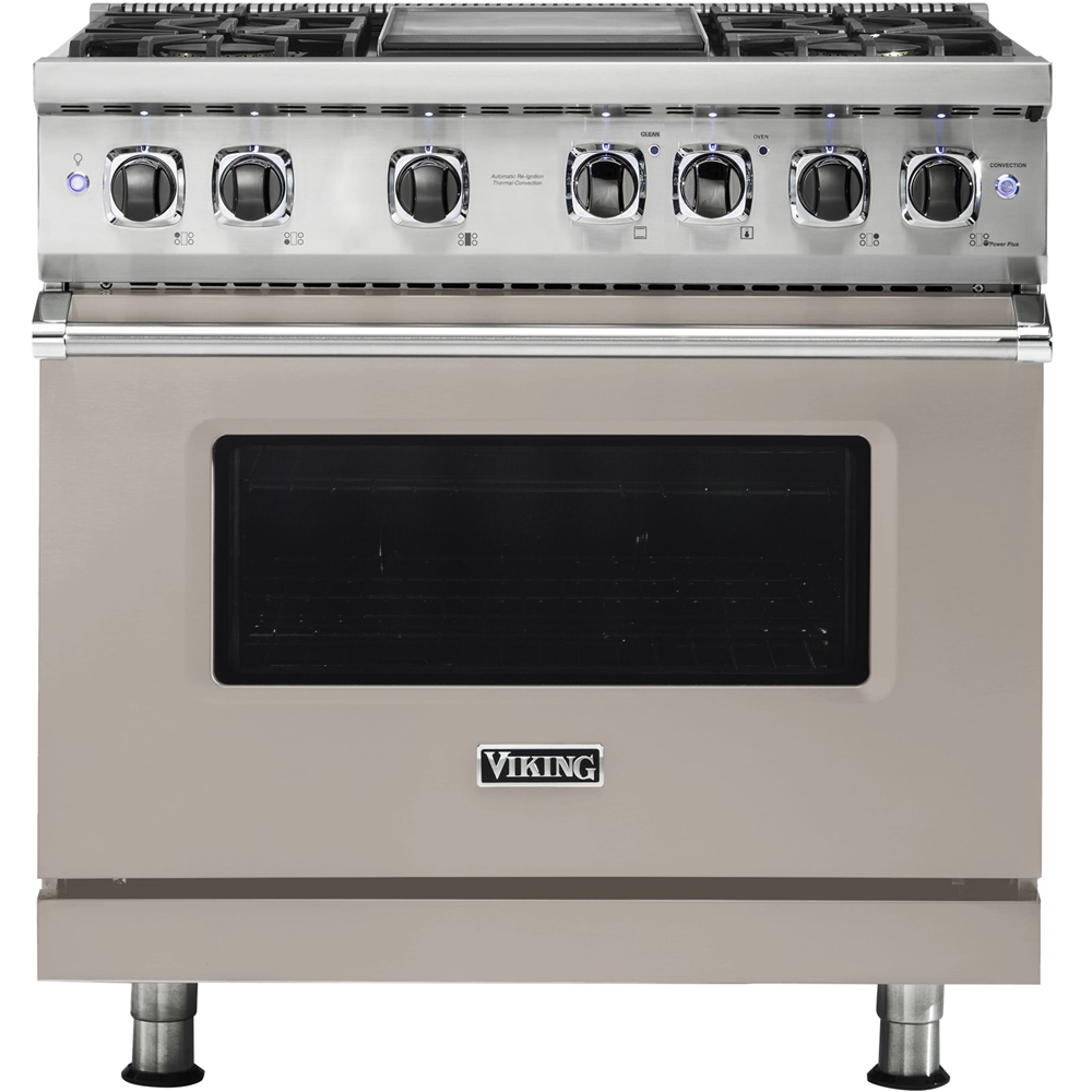 Viking – Professional 5 Series 5.6 Cu. Ft. Freestanding Dual Fuel True Convection Range with Self-Cleaning – Pacific Gray