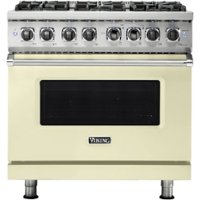 Viking - 5-Series 5.6 Cu. Ft. Self-Cleaning Freestanding Dual Fuel Convection Range - Vanilla Cream - Front_Zoom