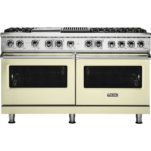 Viking - Professional 5 Series 9.4 Cu. Ft. Freestanding Double Oven Dual Fuel LP Gas Convection Range with Self-Cleaning - Vanilla Cream