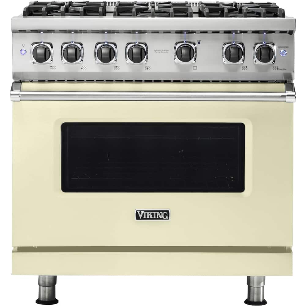 Front. Viking - Professional 5 Series 5.1 Cu. Ft. Freestanding LP Gas Convection Range - Vanilla Cream.