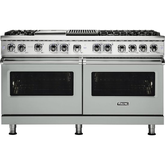 Viking – Professional 5 Series Freestanding Double Oven Dual Fuel True Convection Range with Self-Cleaning – Arctic Gray