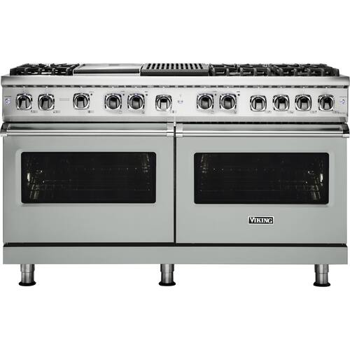 Viking - Professional 5 Series Freestanding Double Oven Dual Fuel Convection Range with Self-Cleaning - Arctic Gray