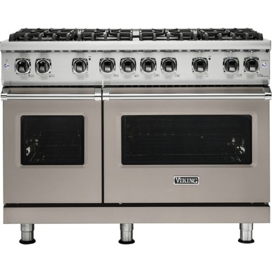 Front Zoom. Viking - Professional 5 Series Freestanding Double Oven Gas Convection Range - Pacific Gray.