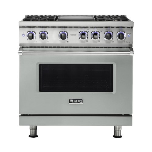 Viking - Professional 7 Series 5.6 Cu. Ft. Freestanding Dual Fuel True Convection Range with Self-Cleaning - Arctic Gray