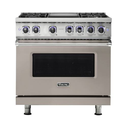 Viking - Professional 7 Series 5.6 Cu. Ft. Freestanding Dual Fuel True Convection Range with Self-Cleaning - Pacific Gray