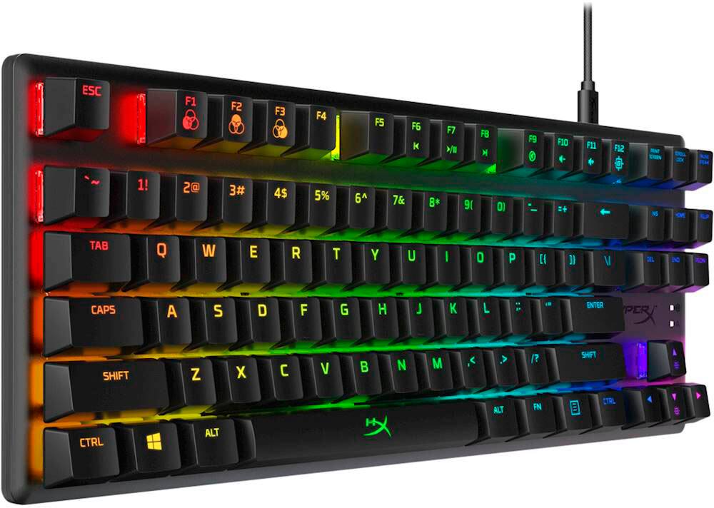 Angle. HyperX - Alloy Origins Core TKL Wired Mechanical Linear Red Switch Gaming Keyboard with RGB Back Lighting - Black.
