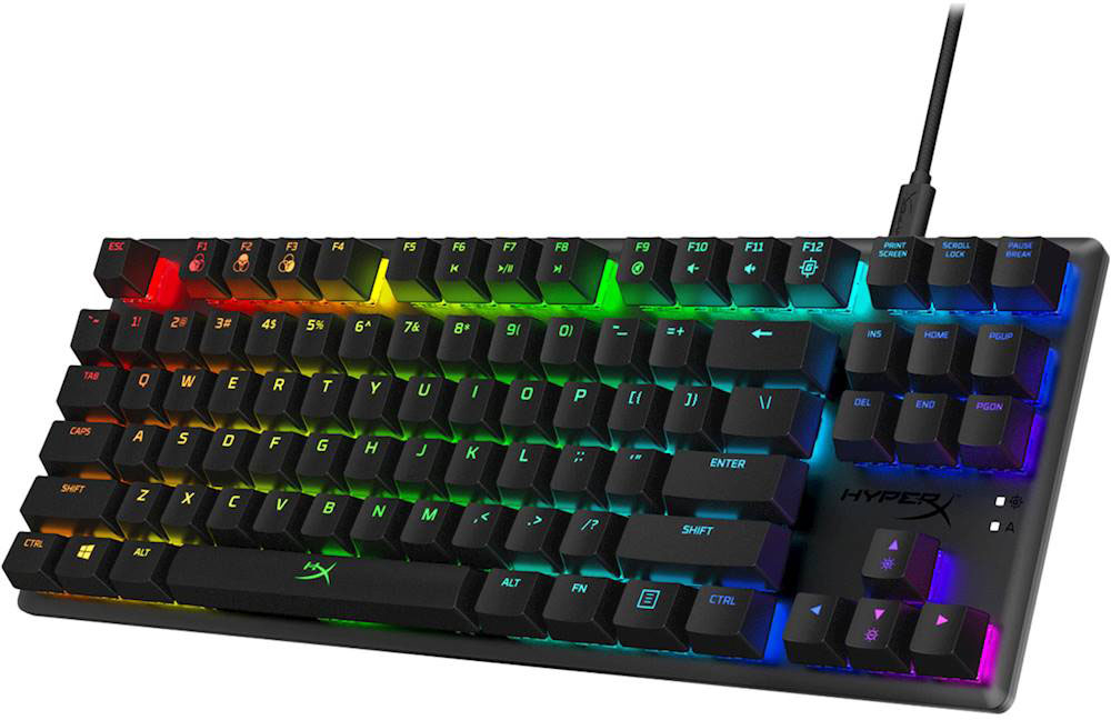 Left View: HyperX - Alloy Origins Core TKL Wired Mechanical Tactile Aqua Switch Gaming Keyboard with RGB Back Lighting - Black