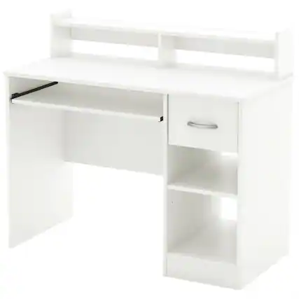 Front. Hivvago - Contemporary Home Office Computer Desk in White Wood Finish - White.