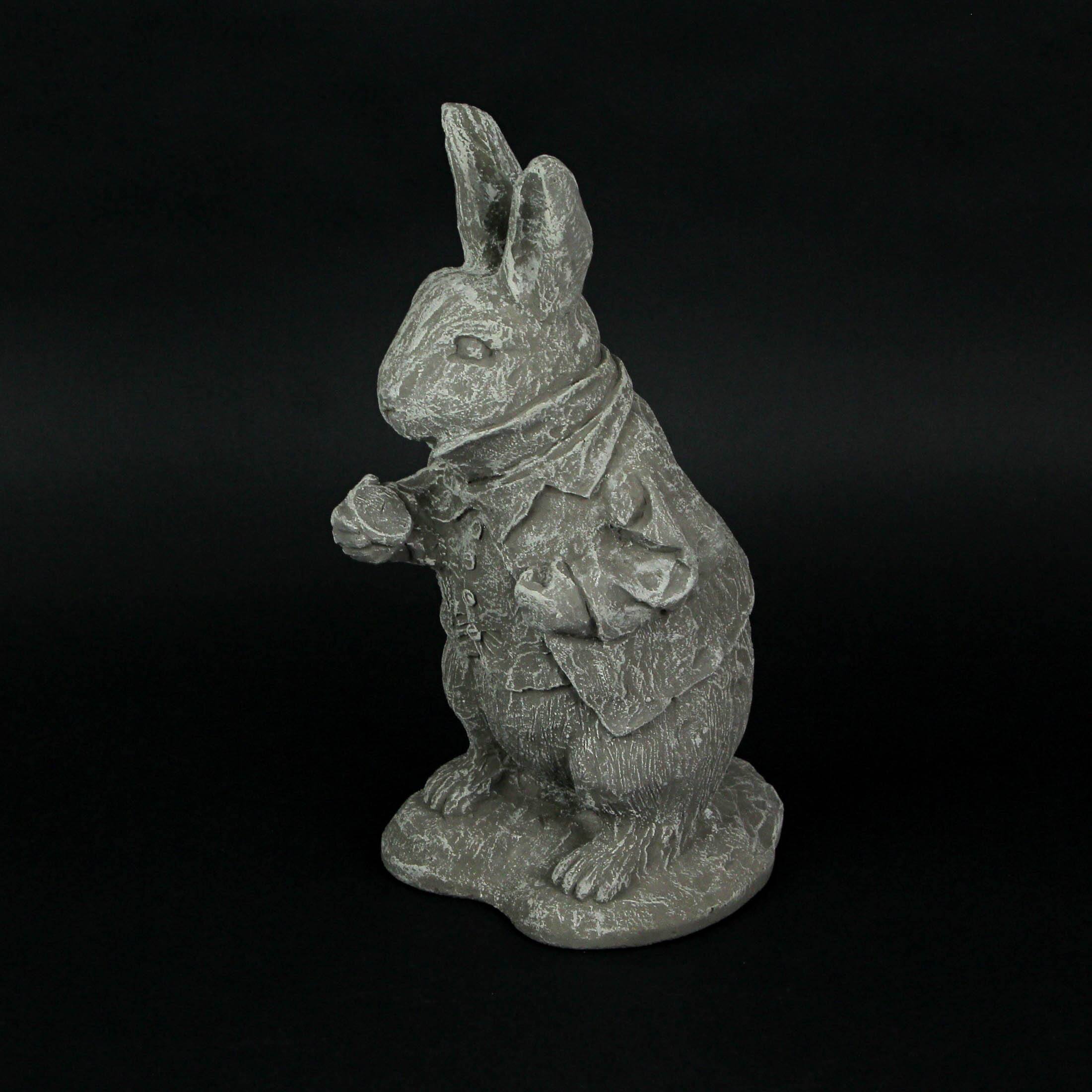 Alt View 3. Things2Die4 - Alice in Wonderland White Rabbit Light Gray Finish Statue 14 in-CEMENT - Grey.