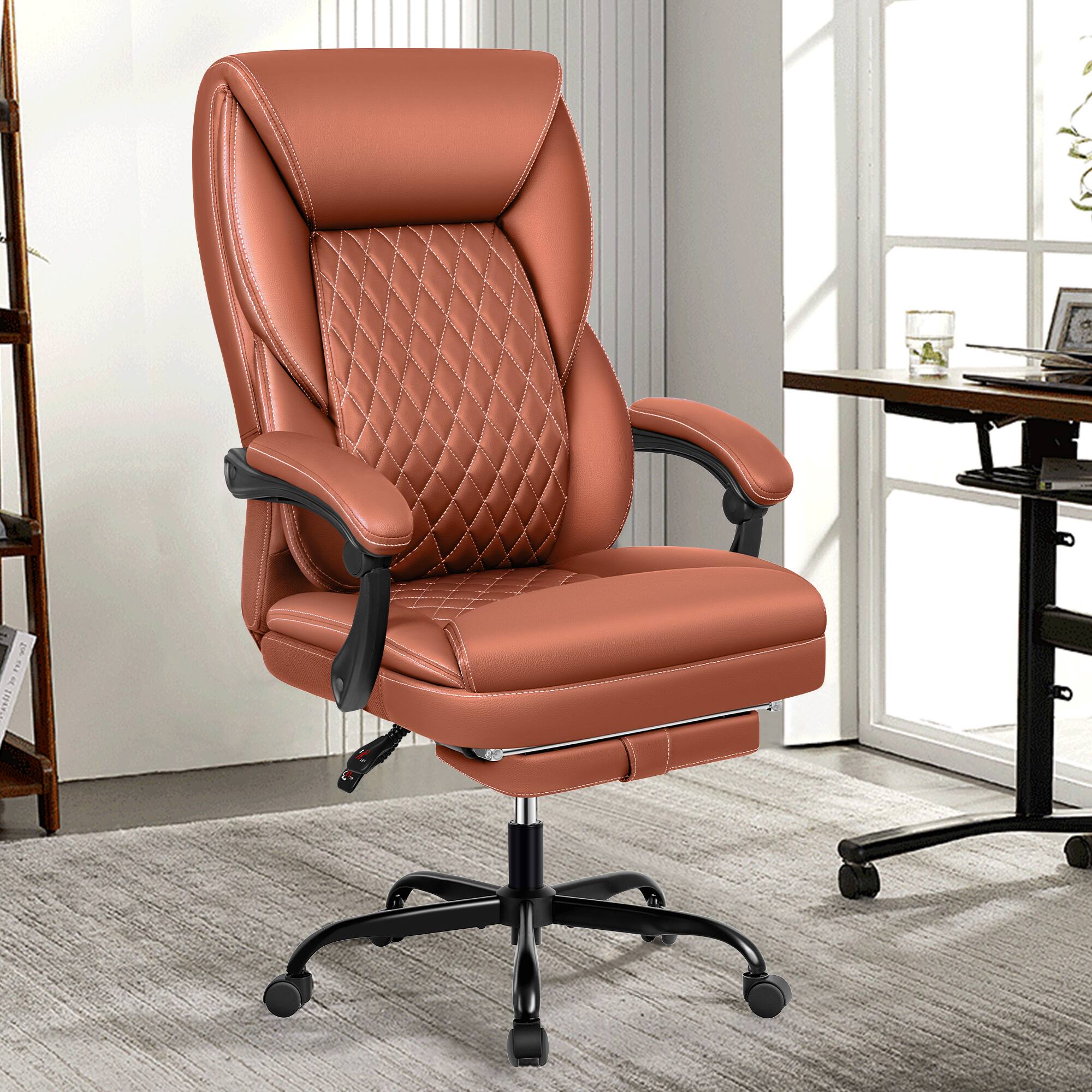 Alt View 4. KERDOM - High Back Executive Office Chair with Footrest, PU Leather Chair with Lumbar Support, Tilt Home Office Desk Chair - Brown.