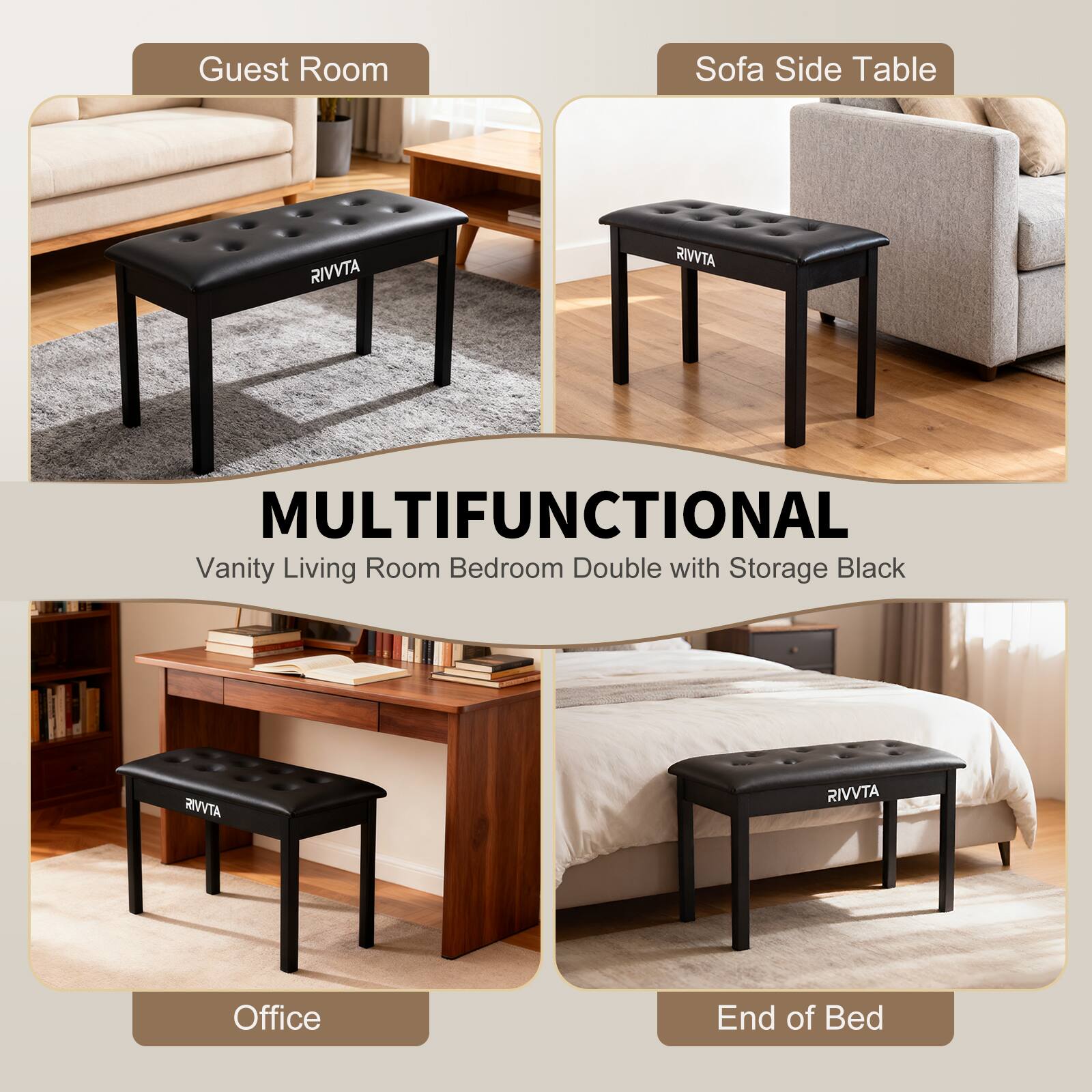 Guest Room Sofa Side Table RIVVTA MULTIFUNCTIONAL Vanity Living Room Bedroom Double with Storage Black Office End of Bed